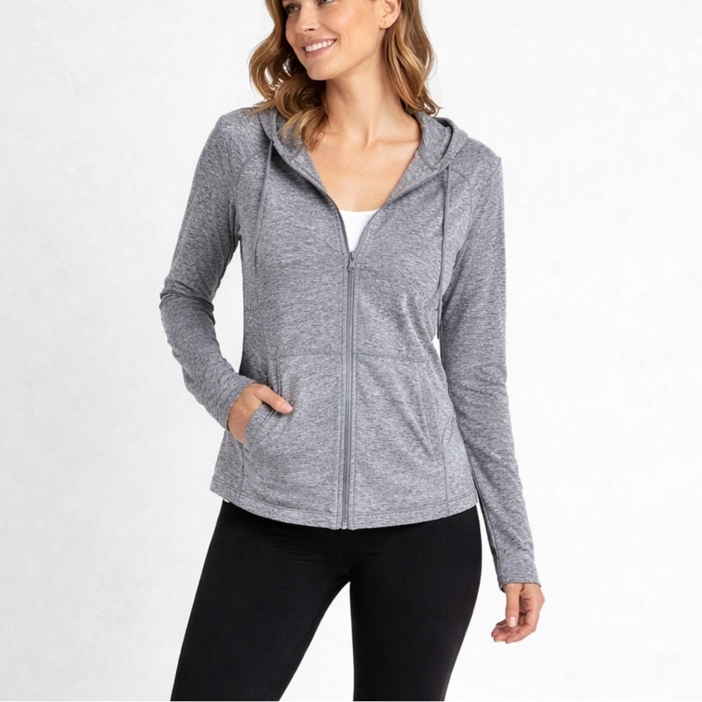 (sold)Athleta Pacifica Illume UPF Relaxed Heather Gray Activewear Fullzip Jacket